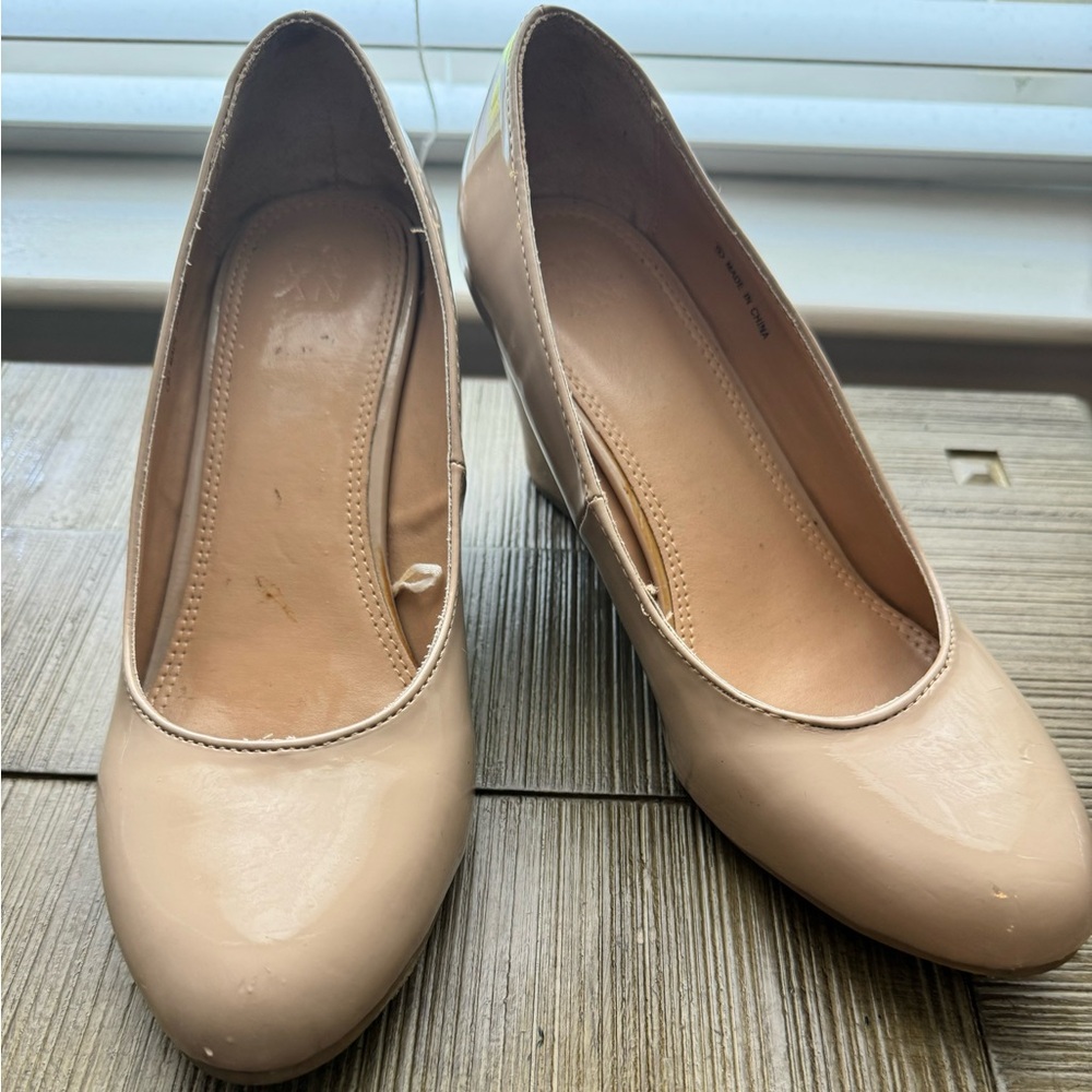 Women Nude Pumps Wedge Heel Shoes Round Toe